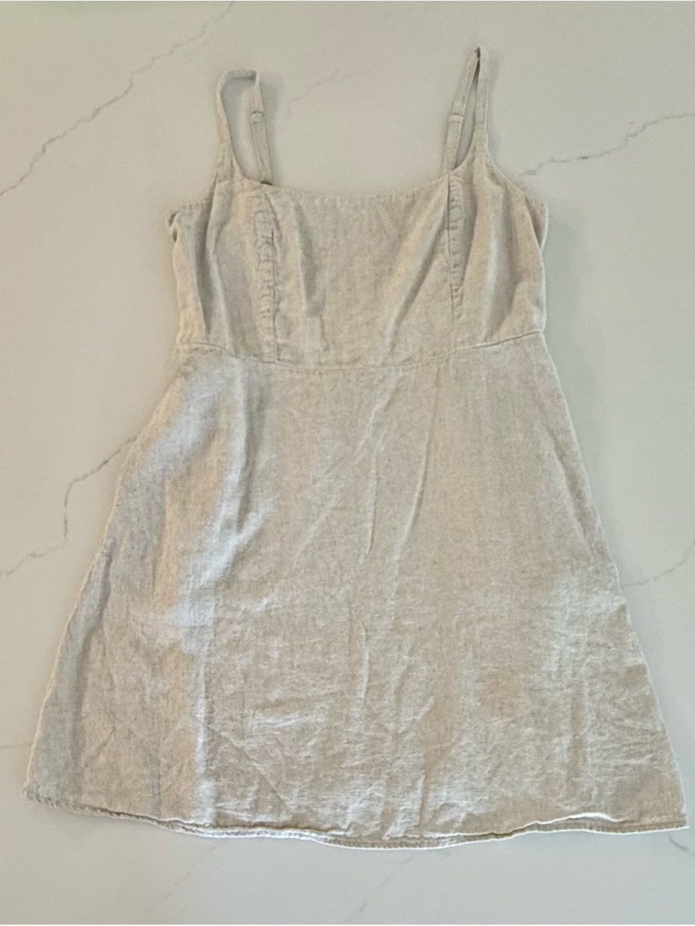 Linen Smocked Cami Sundress, Oatmeal Heather Beige, Spaghetti Straps Size L